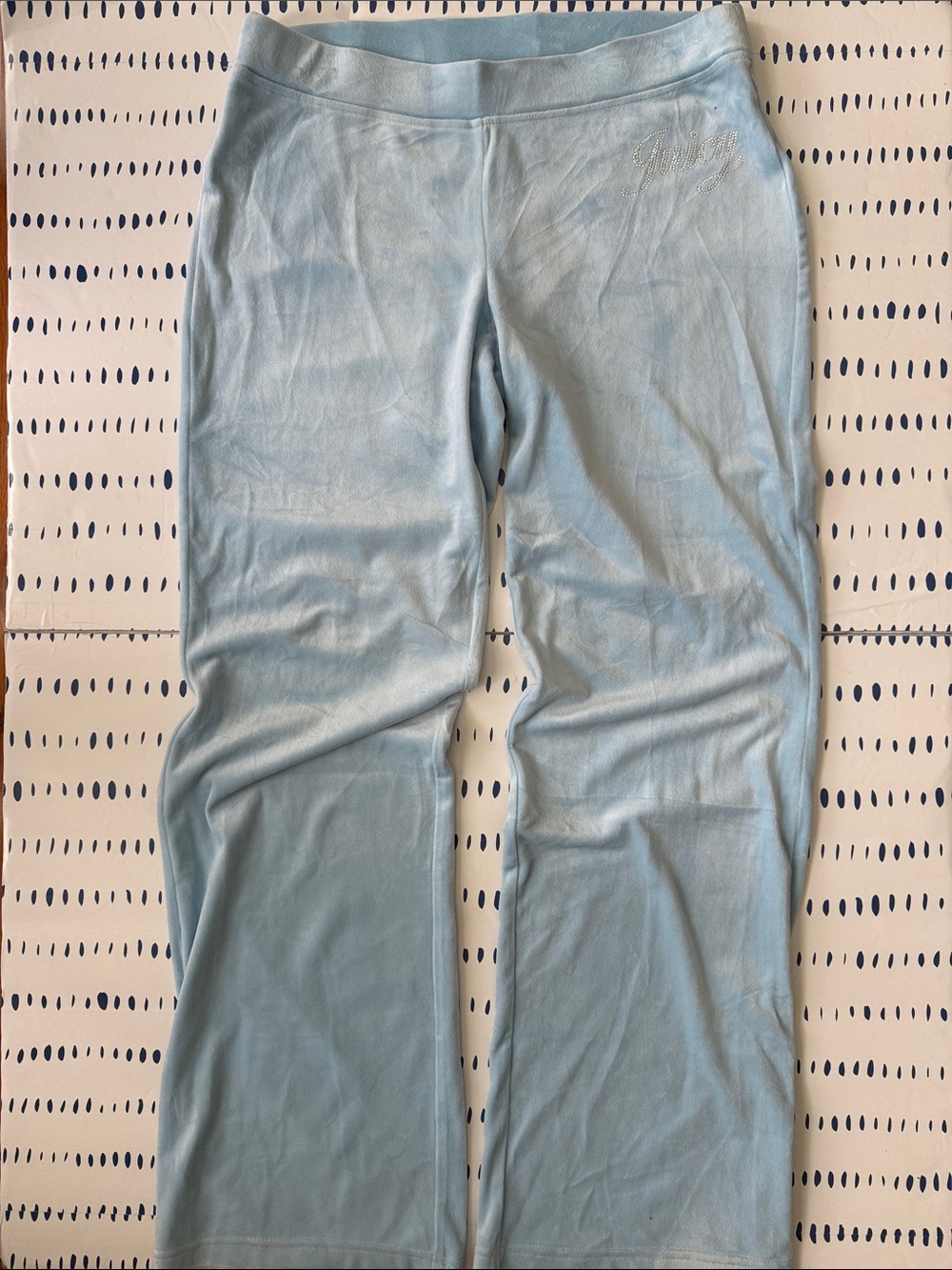 Juicy Couture Pale Blue Velour Track Pants with Crystal 'Juicy' Logo
